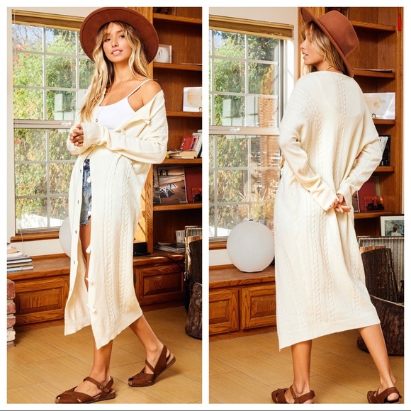 Winter White Toggle Button Long Fabulous Sweater Cardigan - Picture 3 of 5